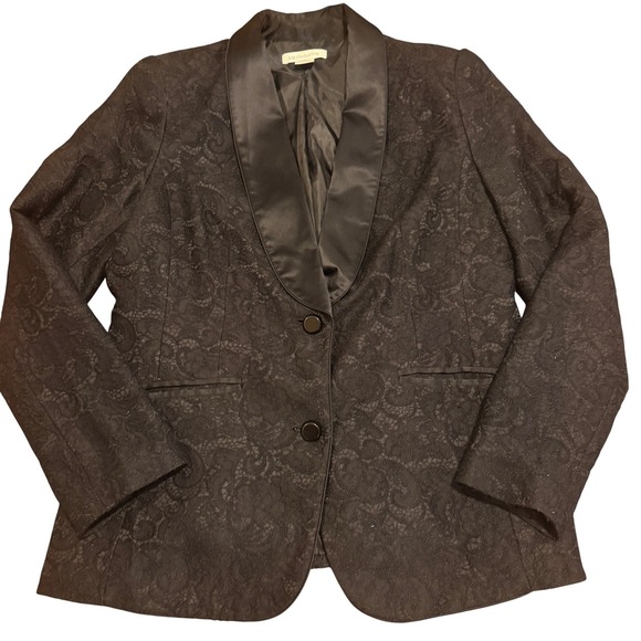 Liz Claiborne Jackets & Blazers - Dark Romantic Academia Whimsigoth Poetcore Black Lace Blazer Satin Collar Sz 10